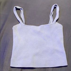 Light blue, cropped, tank top.